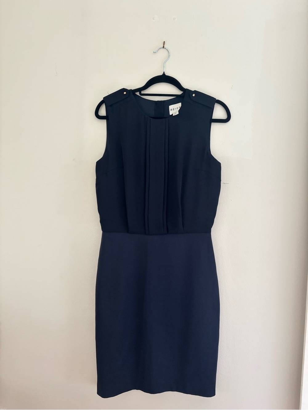 Reiss Navy Pleated Sleeveless Midi Dress